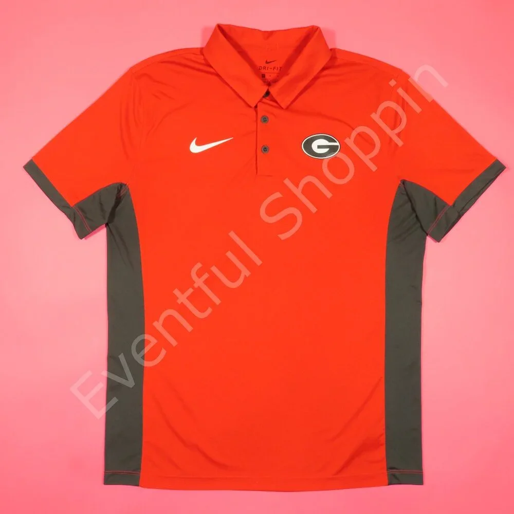 Nike Georgia Bulldogs Polo Shirt Mens L Red Gray Short Sleeve Sideline - Picture 2 of 8